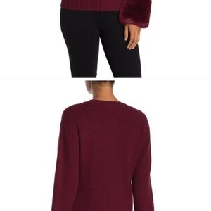 Women's Burgundy Sweater with Faux Fur Cuffs